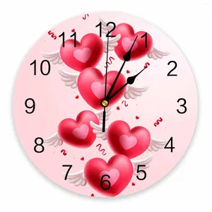 Zegary ścienne Walentynkowe skrzydła miłosne drukowane zegar nowoczesny cichy salon dekoracje domu wiszące zegarek