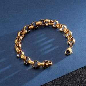 Charm Bracelets Gold Color Belcher Bolt Ring Link Men Women Solid Bracelet Jewllery in 18 24cm Length 221114