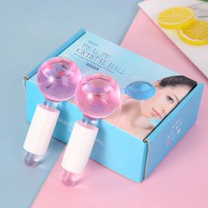 Utrustning 2st/Box Beauty Face Ice Roller For Face Lift Massage Cooling Globes Hockey ansiktsmassager Crystal Glasses Ball Face Care Tools