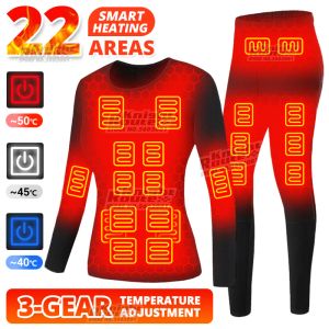 Sätt elektriskt uppvärmda underkläder för män Kvinnor Termisk uppvärmd jacka Vest Ski Suit Heat Clothing Fleece Long Johns Winter Warm