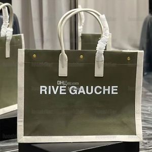 Rive Gauche Tote Striped Canvasショルダーバッグデザイナー女性ハンドバッグファッションリネンビーチバッグ刺繍されたストロークロスボディLarge CA2476