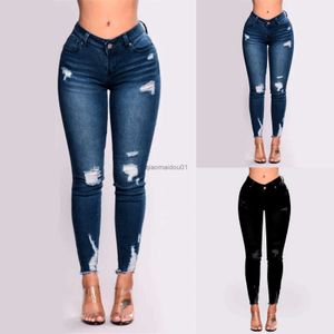Kvinnors jeans som formar magra jeans kvinnor hög midja stretch rippade denim byxor stretchiga nödställda bantar förstörda rippade jeansl2402