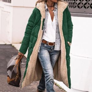 Jaquetas femininas forro falso sherpa casaco longo elegante casaco de inverno feminino com capuz manga comprida outwear com forro de lã carcela com zíper