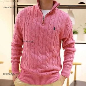 Mens Grosso Camisola Designer Polo Meio Zíper Ralphs Hoodie Manga Longa Malha Cavalo Torção Gola Alta Homens Mulher Laurens Bordado Iib9 47