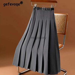 Saias skorts outono inverno cintura alta vintage plissado all-match saia feminina cor sólida elegante moda a linha dobras roupas das mulheres yq240223