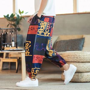 Pants New Mens Hippie African Print Baggy Low Crotch Pants Casual Cotton Genie Boho Pants Men Hiphop Streetwear Traditional Trousers