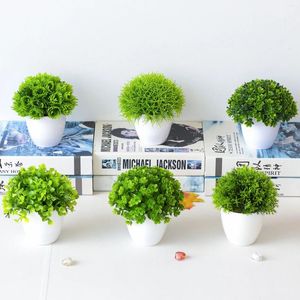 Flores decorativas artificial bonsai grama plantas interior com pote para casa mesa de escritório prateleira do banheiro quarto sala estar fazenda