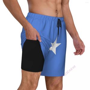 Herren-Shorts, Somalia-Flagge, 3D-Herren-Badehose mit Kompressionsfutter, 2-in-1, schnell trocknende Sommer-Badetaschen