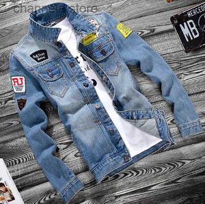 Giacche da uomo Uomo Primavera Nuove giacche Jean Hip Hop Strappato Designer Denim Blu Cappotti Giacca a maniche lunghe monopetto Abbigliamento T240223