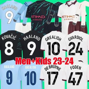 23 24 Haaland Soccer Jerseys Grealish Sterling Mans Cities Mahrez Fans Player Version De Bruyne Foden 2023 2024 Tops Tops Shirt Kids Kit Sets Usiform