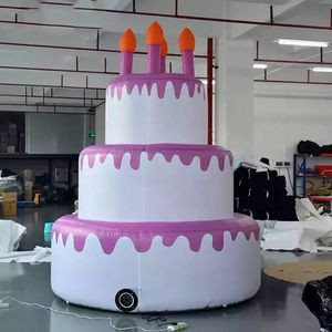 Modelo inflável de bolo de aniversário personalizado grande feliz com luzes LED para decoração de festa