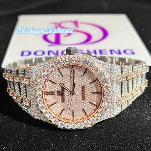 Relógios masculinos personalizados com diamante congelado moda luxuosa VVS relógio mecânico banhado a prata relógio moissanite