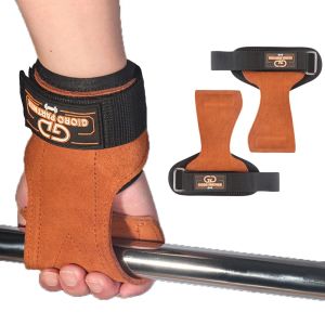 Lyft Vikt Lyftade handledskrokar Remmar Double Cowhide Deadlift -handskar och GRIP -kuddar för fitness Gym Training Dabbell Pullups F05