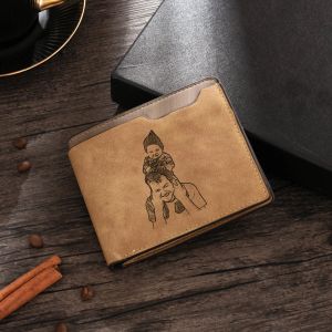 Catene Gioielli personalizzati Portafoglio in pelle da uomo Nome Iniziale con foto incisa Portafogli bifold con ID per fidanzato Marito Festa del papà