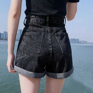 Kvinnors shorts kvinnor svart grå denim shorts för kvinnor sommar hög midja lös ropa mujer c01l2402