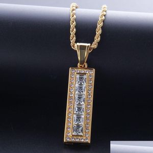 Pendant Necklaces Gold Rec Stick Necklace Hip Hop Bling Fl Diamond Square Charm Twist Chain Rhinestone Jewelry Gifts For Men And Wom Dhgrh