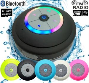 スピーカー耐水性Bluetooth LEDシャワースピーカーFMラジオTFカードリーダーコントロールボタンスピーカーフォンパワフルな吸引カップ屋外