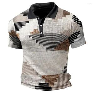 Polos masculinos xadrez polo camisa 2024 negócios manga curta camiseta malha respirável lapela topos t verão t para homem roupas