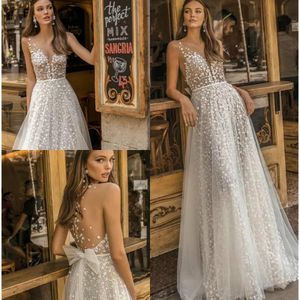 Stunningbride 2024 luxury wedding dresses sheer neck lace appliqued scoop a line beach boho simple see through bridal gowns with bow