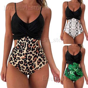 Kvinnors badkläder 2022 One Piece Swimsuit Cross Leopard Print Sexig rygglös baddräkt Snake Skin T240222