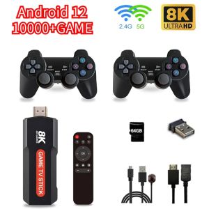 Konsoler X2 Game Stick Android 12 X2 PK X8 Dual Controller Retro Game Consoles HD 8K Dual WiFi 4G 5G Smart Game Box 64GB 10000 spel