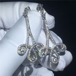 Fin smycken droppe örhänge 925 Sterling Silver Pave Seting Diamond CZ Engagement Wedding Dingle örhängen för kvinnor brudgåva213e