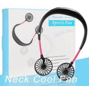 Pendurado pescoço ventilador usb recarregável neckband preguiçoso pescoço mãos pendurado duplo resfriamento mini ventilador esporte 360 graus rotating3881160