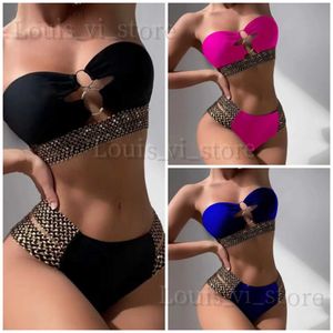 Roupa de banho feminina 2023 nova sexy cor sólida cintura alta dividir biquíni feminino maiô t240222