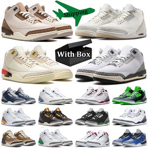 With Box 3s 3 men women basketball shoes Racer Blue Black Cat UNC Pine Green White Cement Reimagined Varsity Royal Rust Pink Cool Grey mens trainer sports sneakers