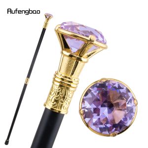 Lätt Purple Diamond Type Golden Walking Cane Fashion Decorative Walking Stick Gentleman Elegant Cosplay Cane Knob Crosier 93cm