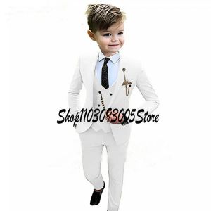 Костюмы: Белый свадебный костюм для мальчика, детский смокинг, комплект из 3 предметов, куртка с остроконечными лацканами, брюки, жилет, официальный детский блейзер, комплект, праздничный костюм
