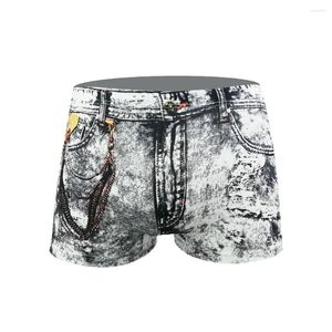 Mutande Moda Uomo Intimo Boxer Pantaloncini boxer con tasca dollaro stampato denim sexy Pantaloni uomo Taglie forti Para Hombre