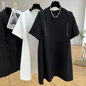Vestidos casuais maxi preto branco manga curta vestido de verão mulheres 2024 y2k vestidos de mujer tshirt robe femme roupas femininas coreanas