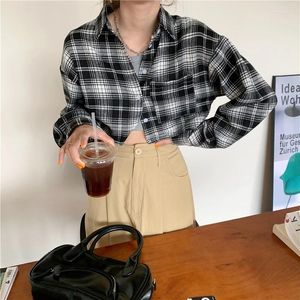 Women's Blouses Plaid Shirt Female Single Breasted Crop Tops Spring Autumn 2024 Korean Chic Casual Youth College Style Clothes