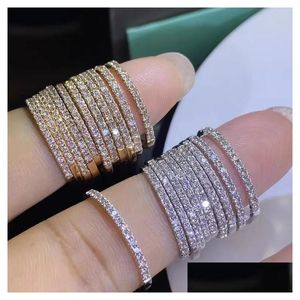 Wedding Rings Simple Fashion Sparkling Jewelry 925 Sterling Sier Rose Gold Fill Pave White Sapphire Cz Diamond Gemstones Party Women Dhxsu