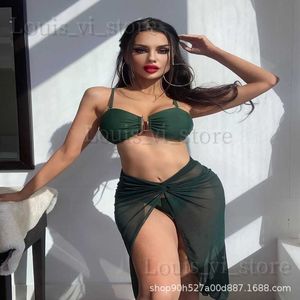 Women's Swimwear 2022 piece solid color sexy split three piece swimsuit T240222