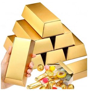 Gold Bars Gift Box Pirate Theme Golden Foil Treasure Brick Paper Boxes Chocolate Candy Packaging Box Kids Birthday Decor