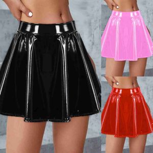 Gonne Skorts Donna A-Line Mini corta in pelle di lattice lucida Minigonna svasata con cerniera Club Bar Pole Dance Performance Costumi YQ240223