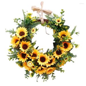 Decorative Flowers Artificial Sunflower Wreath Summer With Yellow And Green Leaves Front Door Wreaths For All Seasons