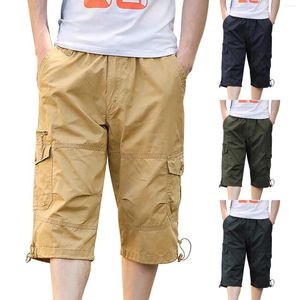 Men's Pants Gift Boy 12 Mens Work Clothes For Men With Pockets Summer Casual Capris Cotton Elastic Waist Multi Pocket