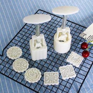 Baking Moulds Round Flower Mooncake Mold Set Mid Autumn Festival DIY Hand Pressure Fondant Moon Cake Mould Kitchen Decoration Tool305J