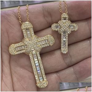 Collane con ciondolo Scintillanti gioielli fatti a mano pregiati 925 Sterling Sier Oro Riempito Grande Piccola Croce Cristianesimo Festa Clavicola Donne Ne Dhm5F