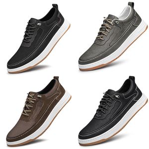 2024 Nya Pu Matte Läder Casual Shoes Men Black Brown Grey Yellow Blue Mesh Shoes Trainers Sports Sneakers andningsbara