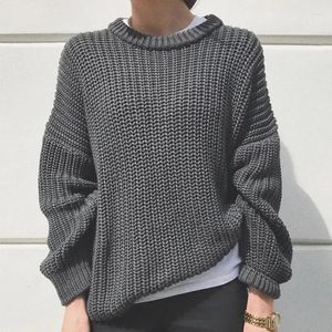 Kvinnors tröjor 2024 Kvinnor Autumn Solid tröja Löst O-Neck Jumpers Kvinnlig stickad avslappnad långärmad elegant varm överdimensionerad trulla