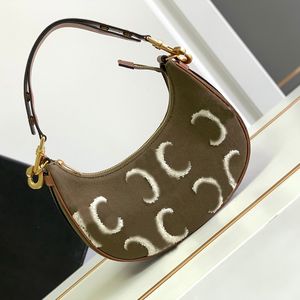 Borsa hobo in tessuto Borsa da donna firmata Borsa sotto le ascelle Borsa a tracolla Borsa a mezzaluna ascella Borsa Borsa a specchio di qualità superiore Tela di tosatura Ricamo Pelle di vitello Hardware dorato