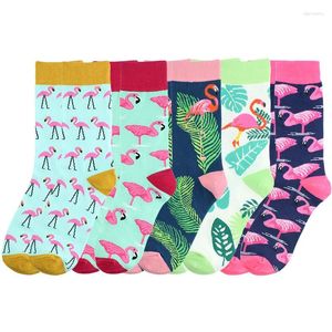 Women Socks Creative Lovely Print Flamingo Women's Cotton Cartoon Animal Graphic Art Color Söta mysiga manliga kvinnliga par