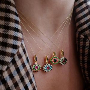 Anhänger Halsketten Ins Titan Stahl Dämon Auge Halskette Vintage Bunte Zirkon Böse Für Frauen Mädchen Modeschmuck