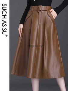 Saias Skorts como SU 4 cores disponíveis outono inverno nova chegada senhoras bolsos plissados cintura alta couro tamanho feminino yq240223