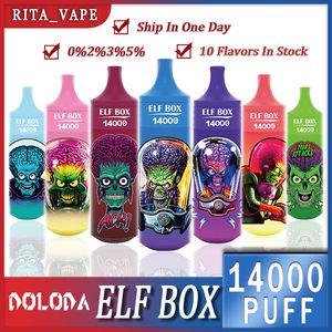 Orijinal Elf Kutusu 14000 Puflar 14K Teslim edilebilir Vapes Pen Puff 14000 Elektronik Sigara 14ml Pod Mesh Bobin 6 RGB şarj edilebilir hava ayarlanabilir 0% 2% 3% 5% 5 Cihaz