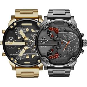 Venda de esportes militares dos homens relógios 50mm grande dial dourado aço inoxidável moda relógio de pulso luxo reloj de lujo298q